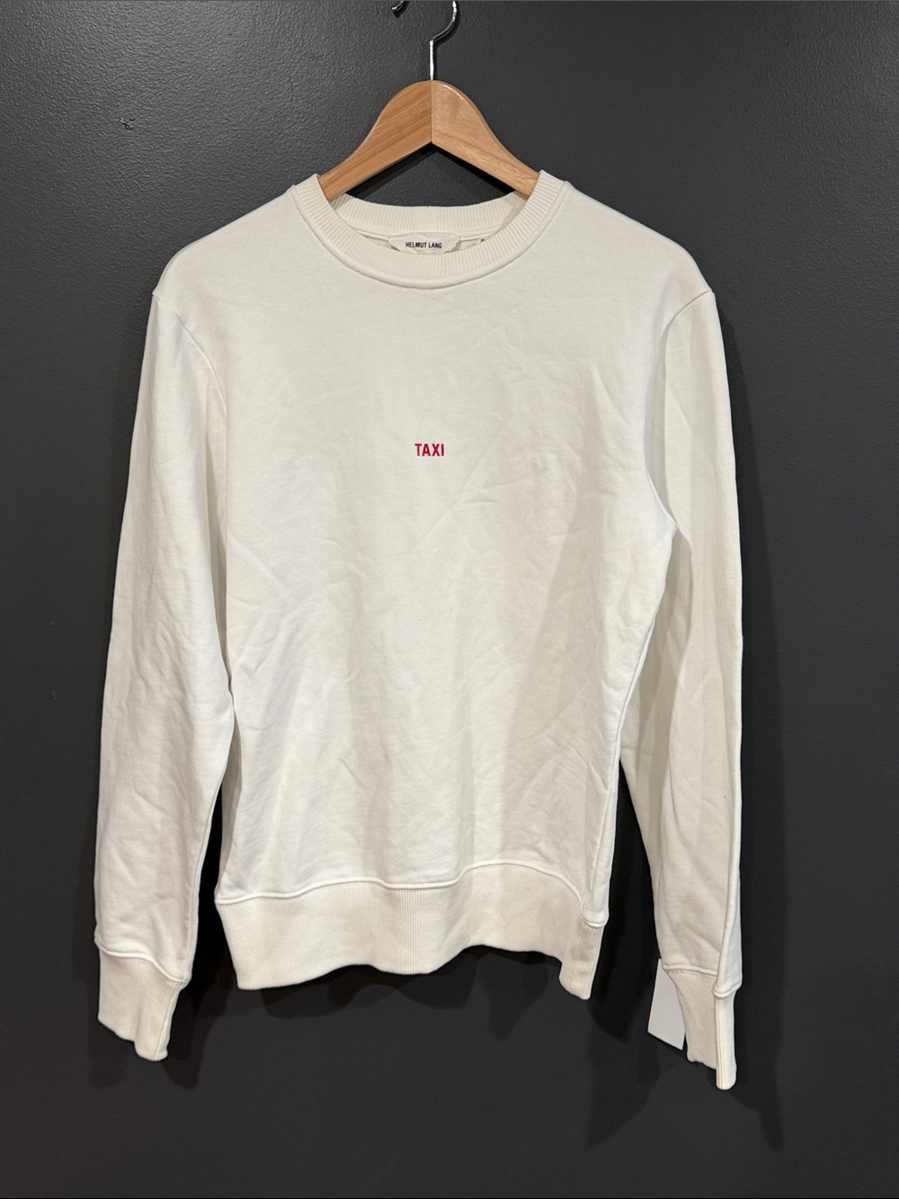 Helmut Lang White Crewneck with Small Red TAXI Logo
